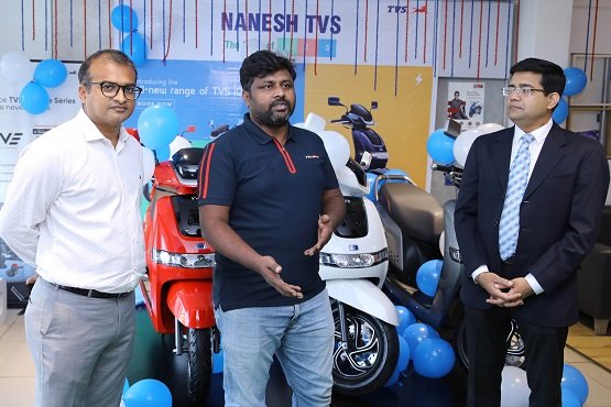 Nanesh TVS launches the latest range of TVS iQube electric scooters, at its Tadbund showroom!