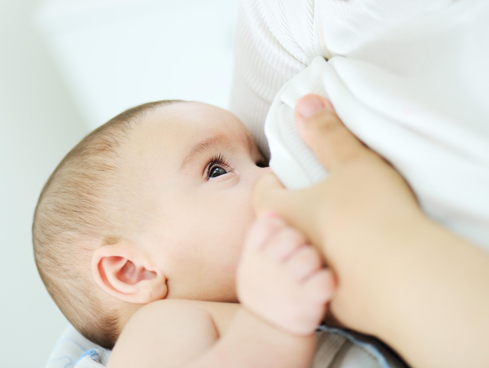 Baby feeds on mother's breasts milk