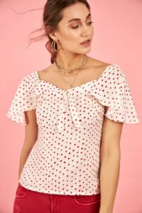 Polka Print Blouse with Tie