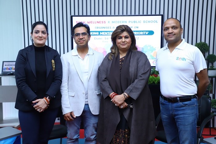 L-R Ms. Shama Soni founder Ashhwika Foundation, Mr. Tarun Sehgal psychiatrist from Australia, Ms. Alka Kapur Principal Modern Public School, Shalimar Bagh, Mr. Kapil Gupta Founder Solh Wellness