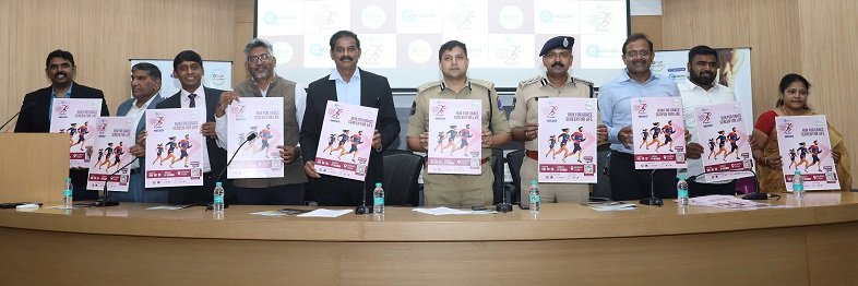 Avinash Mohanty, D. Joel Davis seen unveiling the poster of the Grace Cancer Run 2024. Also seen are Dr Chinnababu Sunkavalli, Ramesh Kaza, Prashant Nandella and others-2